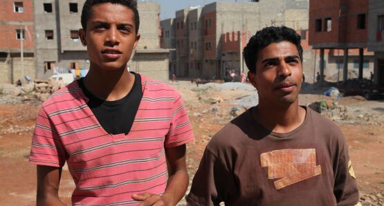 Best friends Nabil (Abdelilah Rachid, left) and Yachine (Abdelhakim Rachid) as young men.